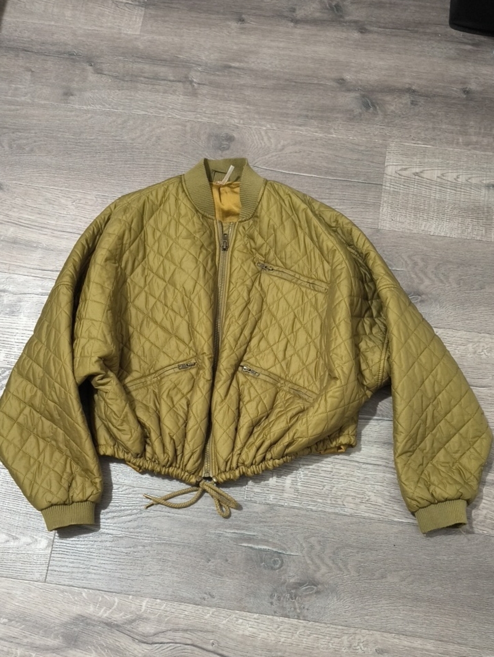 Free People Quilted Bomber Jacket in Olive